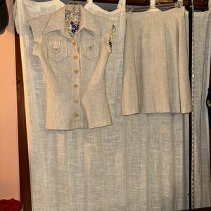Beige Button-Up Top and Skirt Set